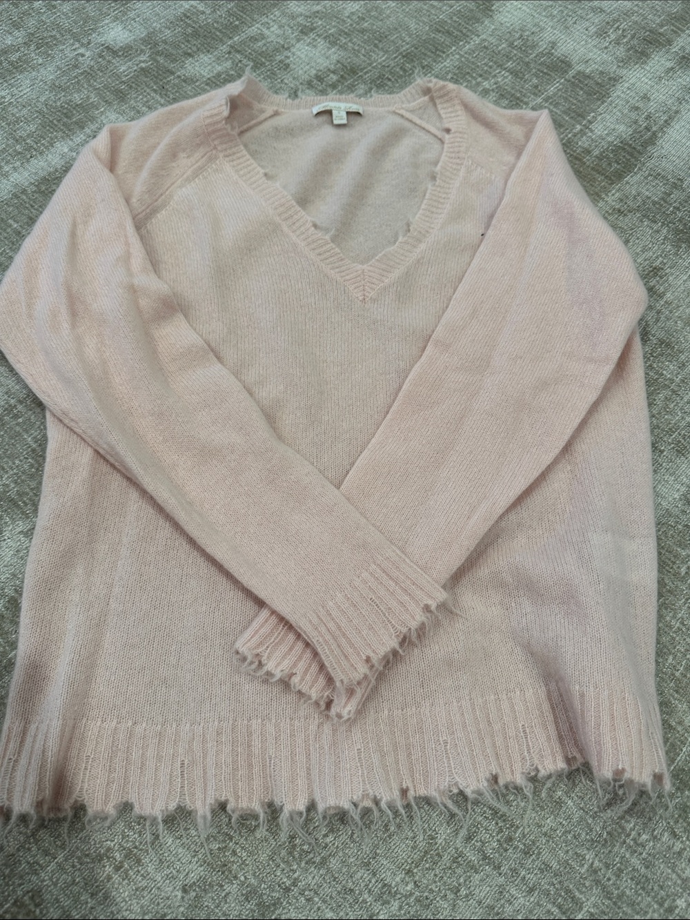 Minnie Rose Blush V‑Neck Distressed Hem Sweater